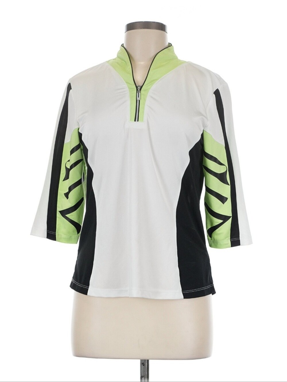 Jamie Sadock 3/4 sleeve polo shirt. White with Black and Lime Green. VGC!